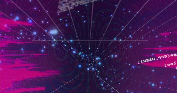 Animation of data processing over grid and dark bakground