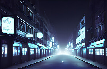 Night city with neon signs cyberpunk style, Generative AI