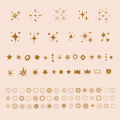 Collection of stars icons and stickers with geometric shapes 
in retro style