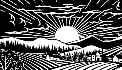 Fields Rolling Hills Sunrise Farm Land Background