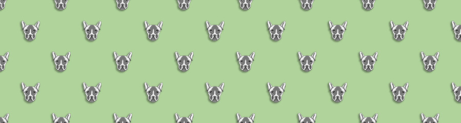 pattern with the image of a dog. pastel yellow green background. Horizontal image. Banner for insertion into site.
