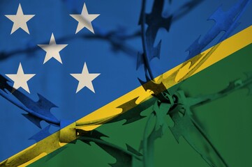 Abstract image of the national flag of Solomon Islands with twisted barbed wire.