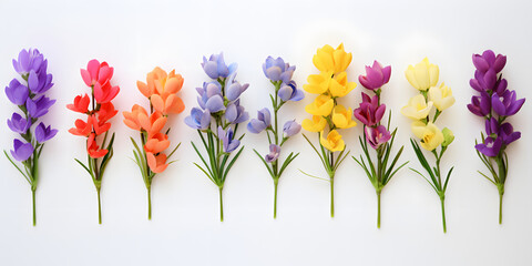 Set of different colors Freesia flowers isolated on white