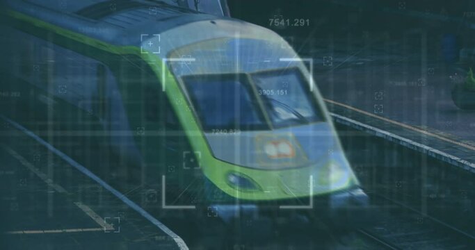 Animation of financial data processing over train in train platform