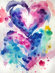 Watercolor splash heart shape. AI generated illustration