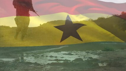 Animation of flag of ghana over diverse soldiers - Powered by Adobe