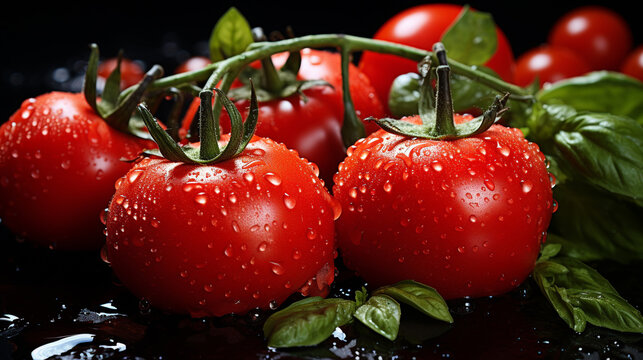 cherry tomatoes in water  HD 8K wallpaper Stock Photographic Image