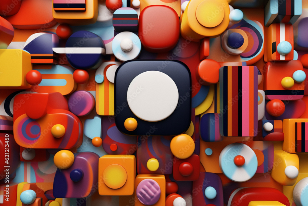 Poster A digital artwork showcasing a geometric composition of intersecting shapes and patterns, creating a sense of depth and complexity.   Generative AI technology.