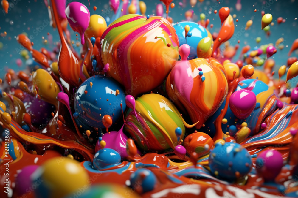 Fototapete A digital artwork blending different abstract elements, shapes, and colors, creating a visually dynamic and thought-provoking composition.  Generative AI technology.