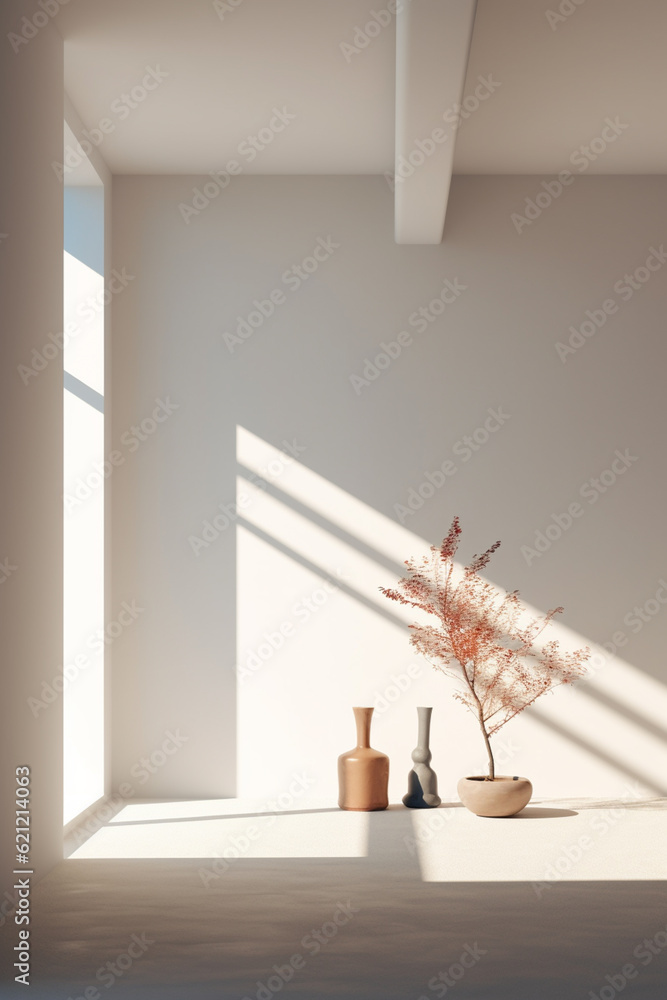 Poster A minimalist installation artwork using light and shadow to create a serene and contemplative environment,  Generative AI technology.