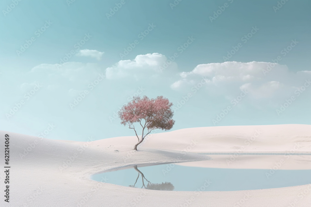 Poster A minimalist landscape photograph capturing a vast and open natural setting with minimal elements, emphasizing the beauty  Generative AI technology.