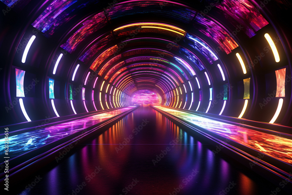 Leinwandbilder an architectural rendering of a futuristic tunnel with embedded led lights that change colors in res