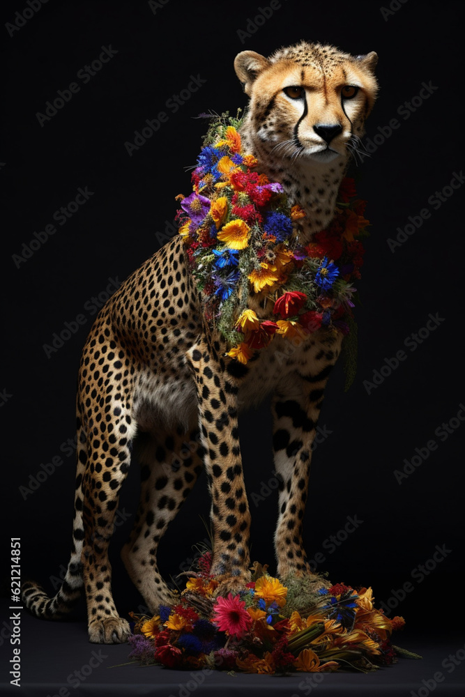 Leinwandbilder a conceptual image of a cheetah made from unconventional materials, such as flowers or feathers, cha