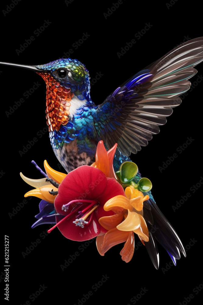 Fototapete a conceptual image of a hummingbird made from unconventional materials, such as flowers or feathers,