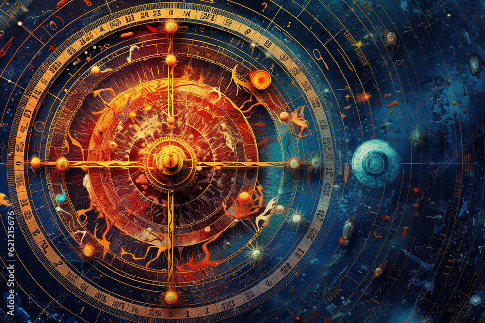 Aufkleber An abstract celestial map inspired by Sumerian astronomy, with cosmic patterns and vibrant colors.  Generative AI technology.