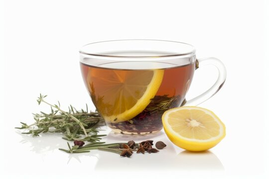 Aromatic herbal tea with lemon. Generate Ai
