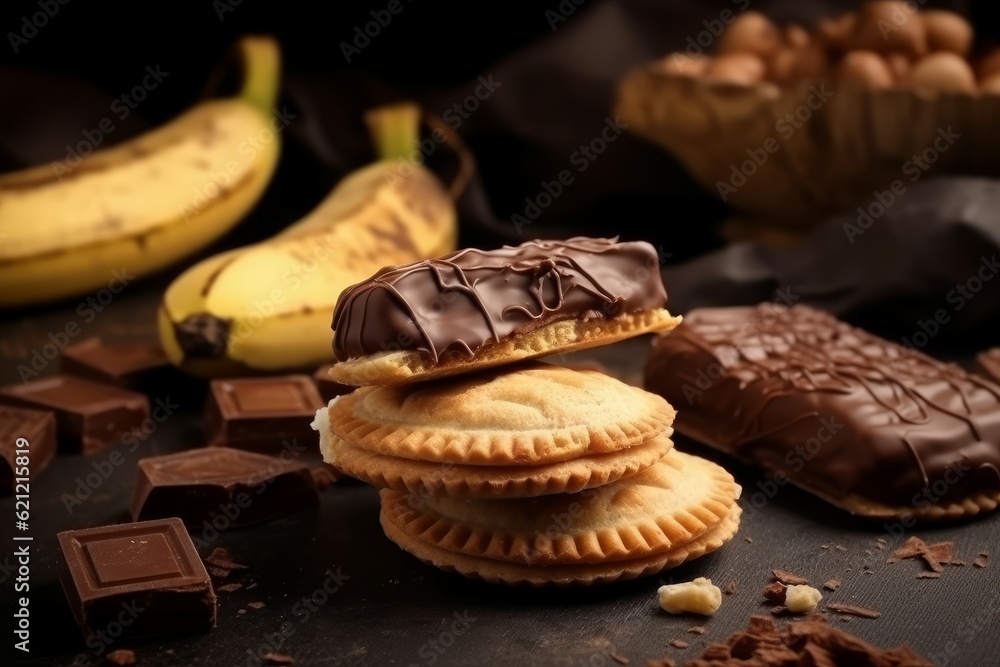 Wall mural banana choco pies dessert. generate ai