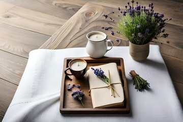 still life with lavender and candle