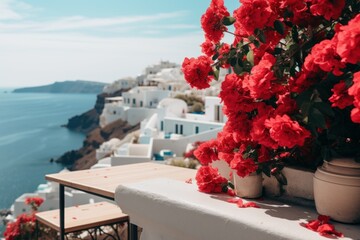 Beautiful mediterranean sea terrace. Generate Ai