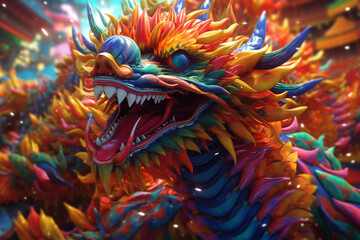 Fototapeta na wymiar An image featuring abstract interpretations of the vibrant and energetic dragon dance, with dynamic shapes and vivid colors. Generative AI technology.