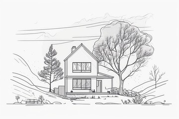 cozy house surrounded by snow in a winter landscape. Generative AI
