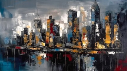 abstract color painting of the cityscape, can be used as background. Generative AI.