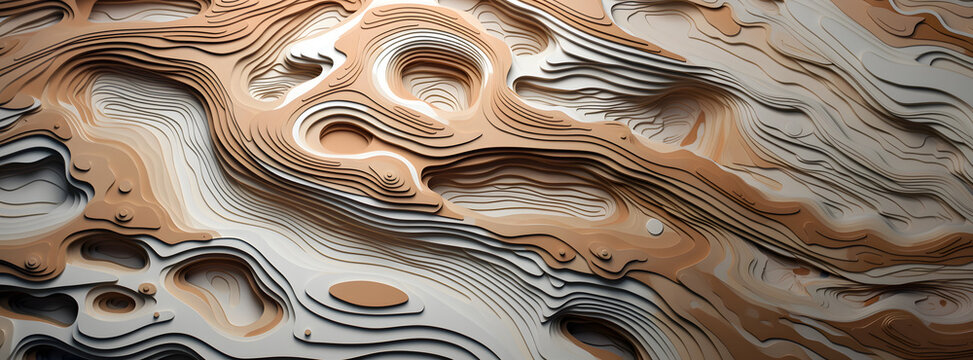 Panoramic topography papercut texture background, 3D papercut layered map banner