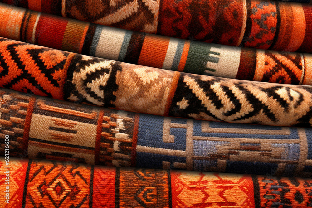 Poster An image featuring abstract interpretations of Inca textile patterns, with intricate geometric designs and rich earth tones.  Generative AI technology.