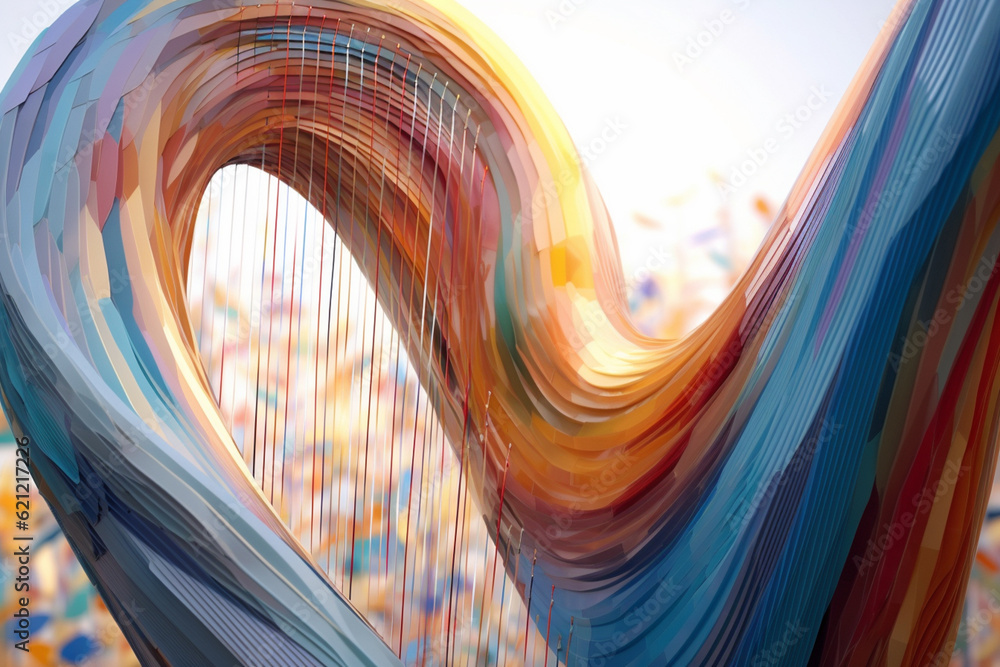 Leinwandbilder an abstract depiction of david's harp (lyre), with flowing lines and harmonious colors. generative a