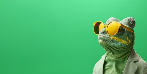 Chameleon wearing sunglasses mockup. Generate Ai