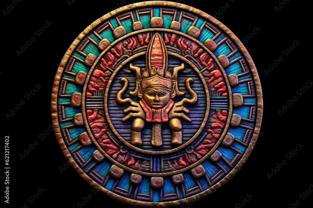 Aufkleber An image featuring an abstract representation of a Hittite royal seal, with symbolic motifs and a regal color scheme. Generative AI technology.