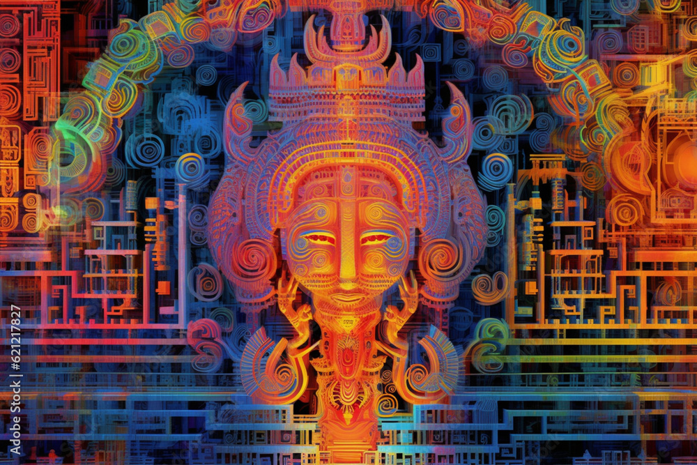 Poster an abstract portrayal of ashoka's edicts, with symbolic symbols and flowing patterns. generative ai 