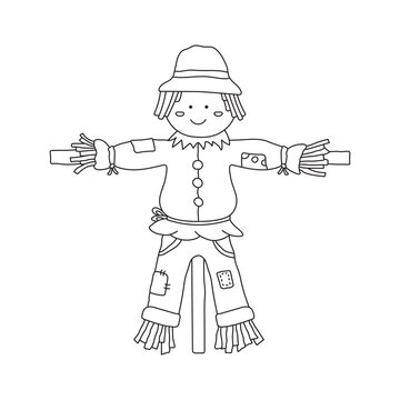 Hand drawn Kids drawing Cartoon Vector illustration cute scarecrow icon Isolated on White Background