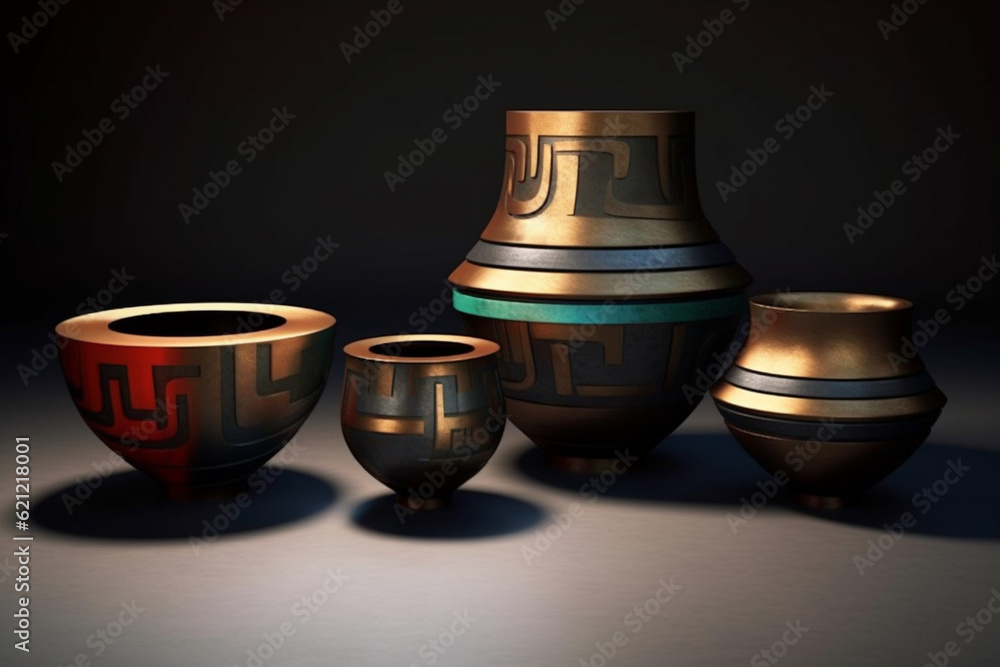 Aufkleber an image featuring abstract representations of shang bronze ritual vessels, with bold shapes and met
