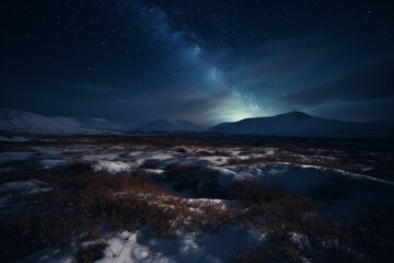 Fototapeta na wymiar Tundra night sky landscape. Generate Ai