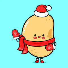 Smiling happy soy Bean and christmas. Vector flat cartoon character illustration icon design. Isolated on blue background