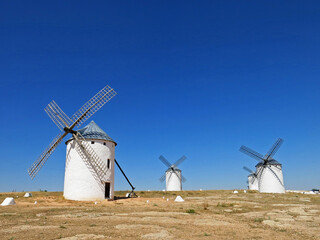 Windmills against the blue sky, Campo de Criptana, Castile-La Mancha, Spain