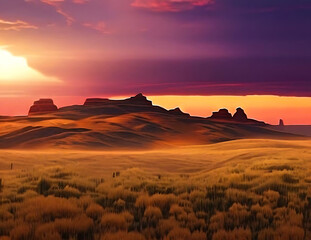 Naklejka premium Crimson Skies: A Breathtaking Countryside Sunset. AI generated 