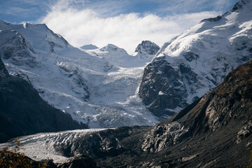 Detailed view on the snowy peaks of the Morteratsch glacier, Switzerland