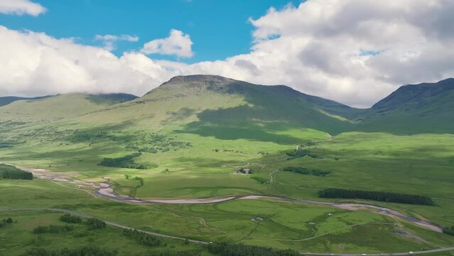 Loch Tulla and Beinn Dorain from a drone, Glen Coe, Highlands, Scotland, UK