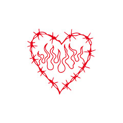 vector illustration of barbed wire with fire