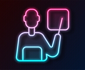 Glowing neon line Teacher icon isolated on black background. Vector