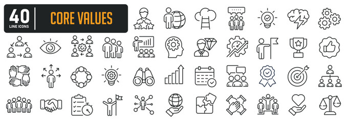 Core values line icons. Editable stroke. For website marketing design, logo, app, template, ui, etc. Vector illustration.