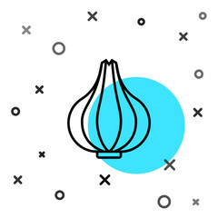 Black line Garlic icon isolated on white background. Random dynamic shapes. Vector