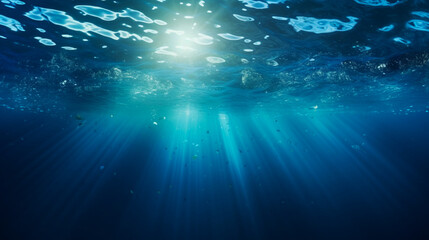 Fototapeta na wymiar Shiny underwater background. Rays of sun. Generative AI
