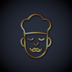 Gold line Cook icon isolated on black background. Chef symbol. Vector