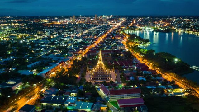 Aerial view of Phra Mahathat Kaen Nakhon in Khon Kaen province, Thailand.