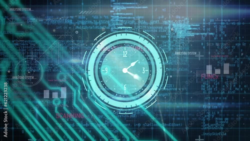 Poster animation of clock ticking and data processing