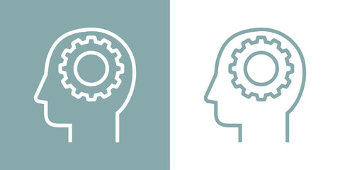 Icono inteligencia artificial. Logo silueta de cabeza humana lineal de perfil con engranaje en lugar del cerebro © teracreonte