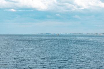 Sea view with ships on the horizon 